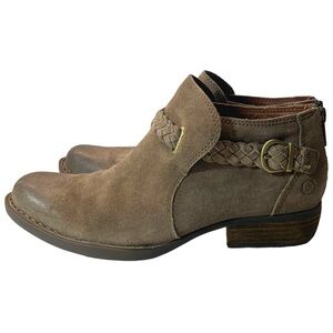 Born Sylvia Suede Leather Heel Bootie Boot Brown Marmotta Distressed
